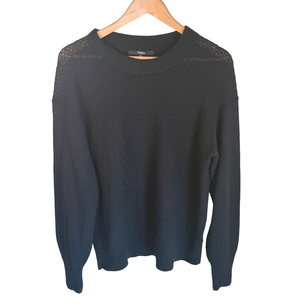 Quince Merino Wool Baby Alpaca Sweater Women Medium Black Crew Neck Classic Goth